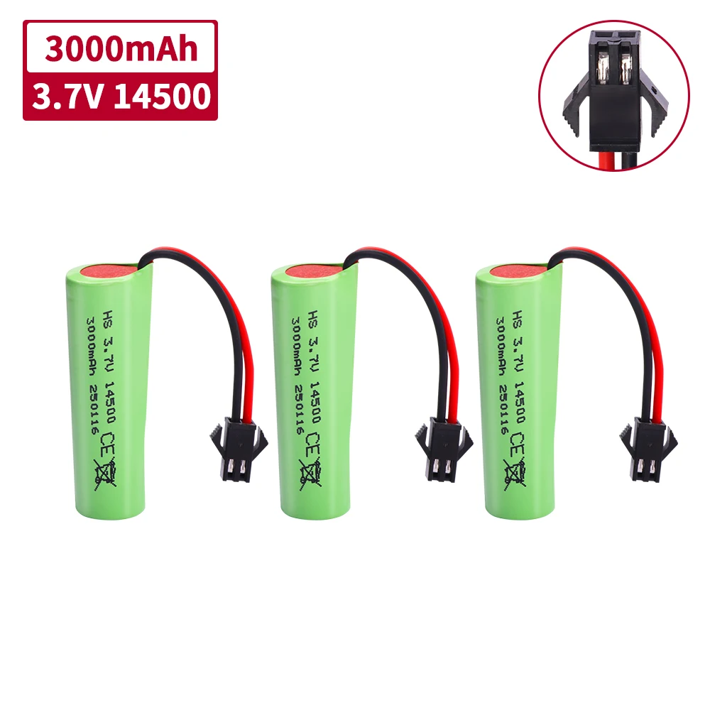 Upgrade 14500 3.7 V 3000 mah Li-ion Batterij Voor C2 D828 RC Stunt Dump Auto Speelgoed Accessoire 3.7 V 14500 Li-ion batterij met SM-2P Plug - afbeelding 1