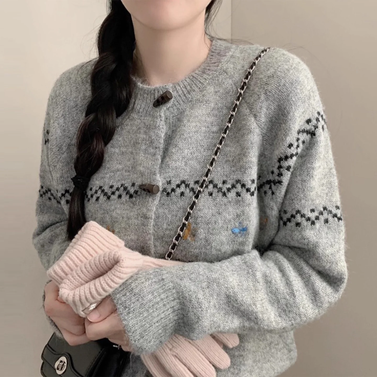 Soft Cozy Fair Isle Embroidered Knitted Sweater Coat Women's Winter New Sle Button up Top Floral Pattern Long Sve Cardigan
