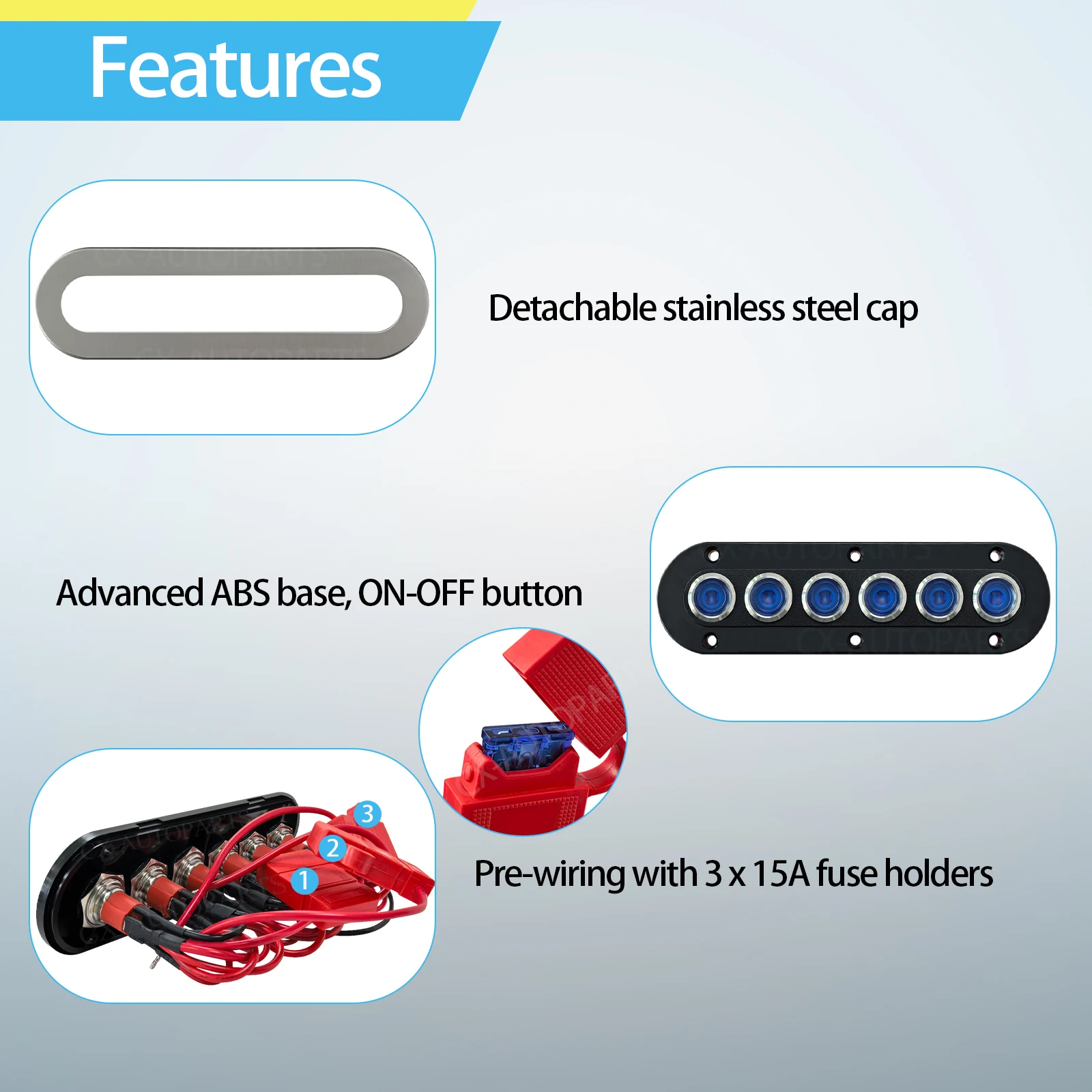 6-عصابة الفولاذ المقاوم للصدأ البحرية لوحة التبديل 12 فولت 15A زر الضغط على الخروج لوحة مقاومة للماء مع الصمامات ل قارب جسر يخت قارب #2