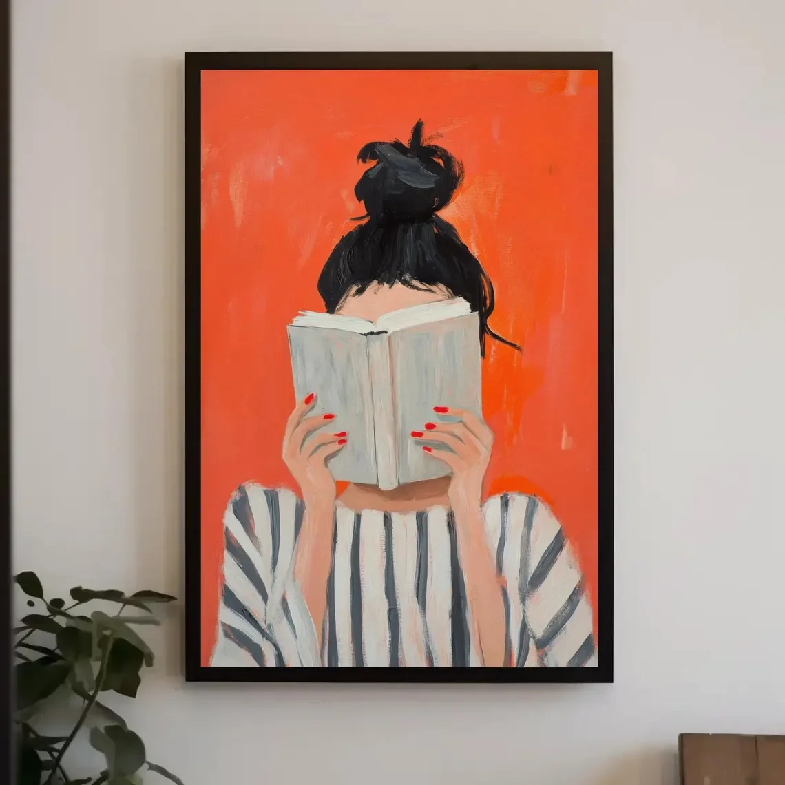 Reading Woman Art Print | Book Poster | Feminine Cozy Wall Art | Bold Orange Art Print | Abstract Contemporary Portrait Art image 5