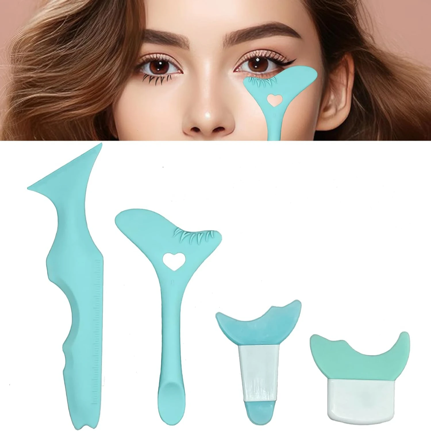 Ensemble de pochoirs en silicone pour maquillage impeccable, tampon pour cils, bouclier de mascara inclus, eye-liner coloré, eye-liner pour filles