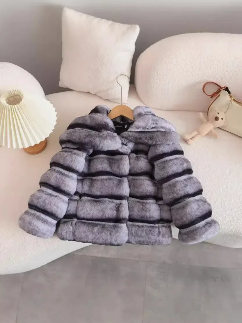 Fashion Girls Faux Mink Fur Jacket Casual Outerwear Autumn Winter Children Grey Coat Girls Lapel Kids Wool Jacket TR298