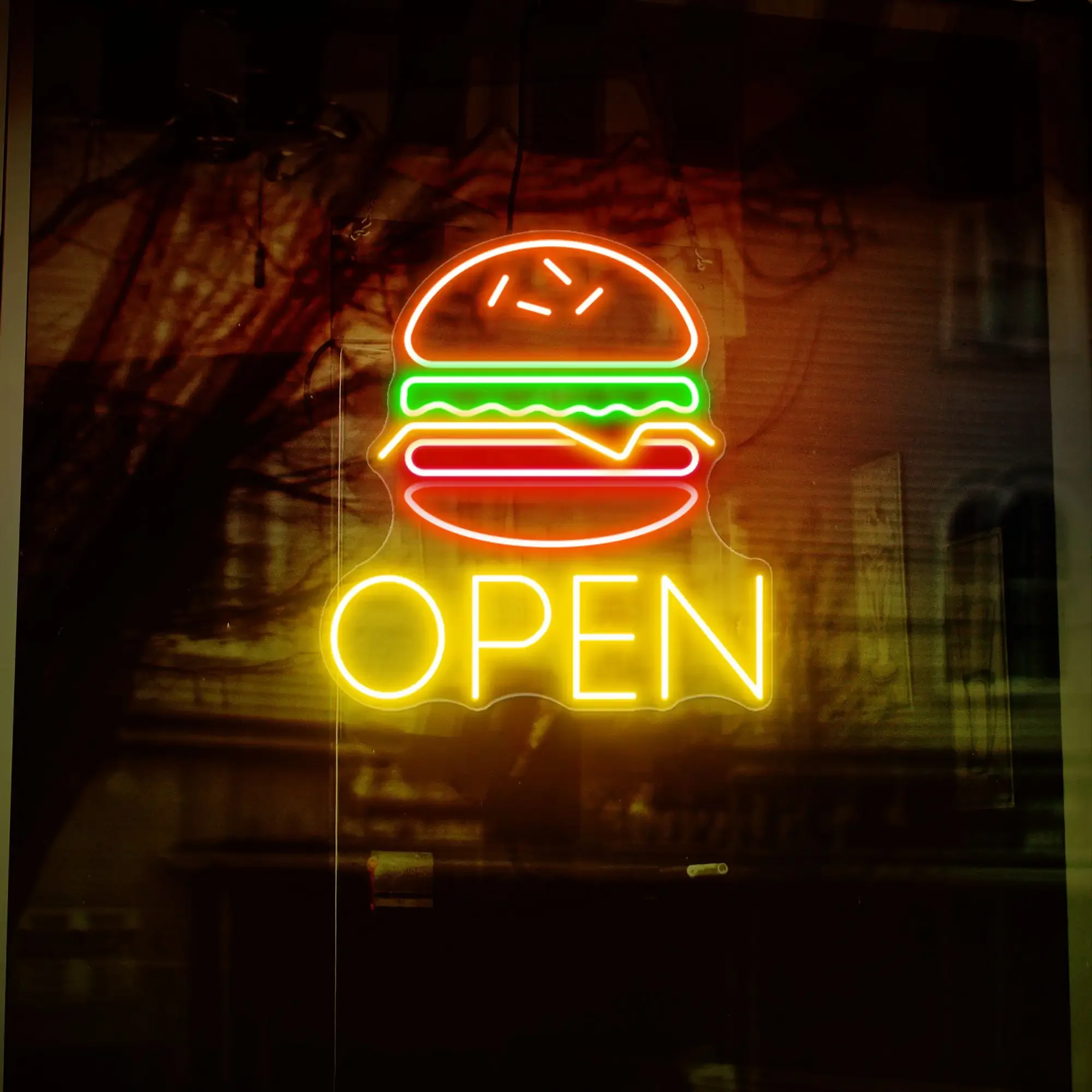 Hamburger Open Neon Sign Custom Business Decor Restaurant Bar Store Led Night Light for Fast Food Shop Decoration Neon Lights