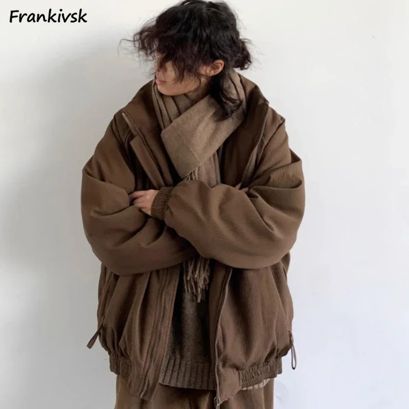 3 Colors Winter Thicken Parkas Women Japanese Style Vintage Warm Stand Outwear Casual Harajuku Unisex Simple Maillard Stylish