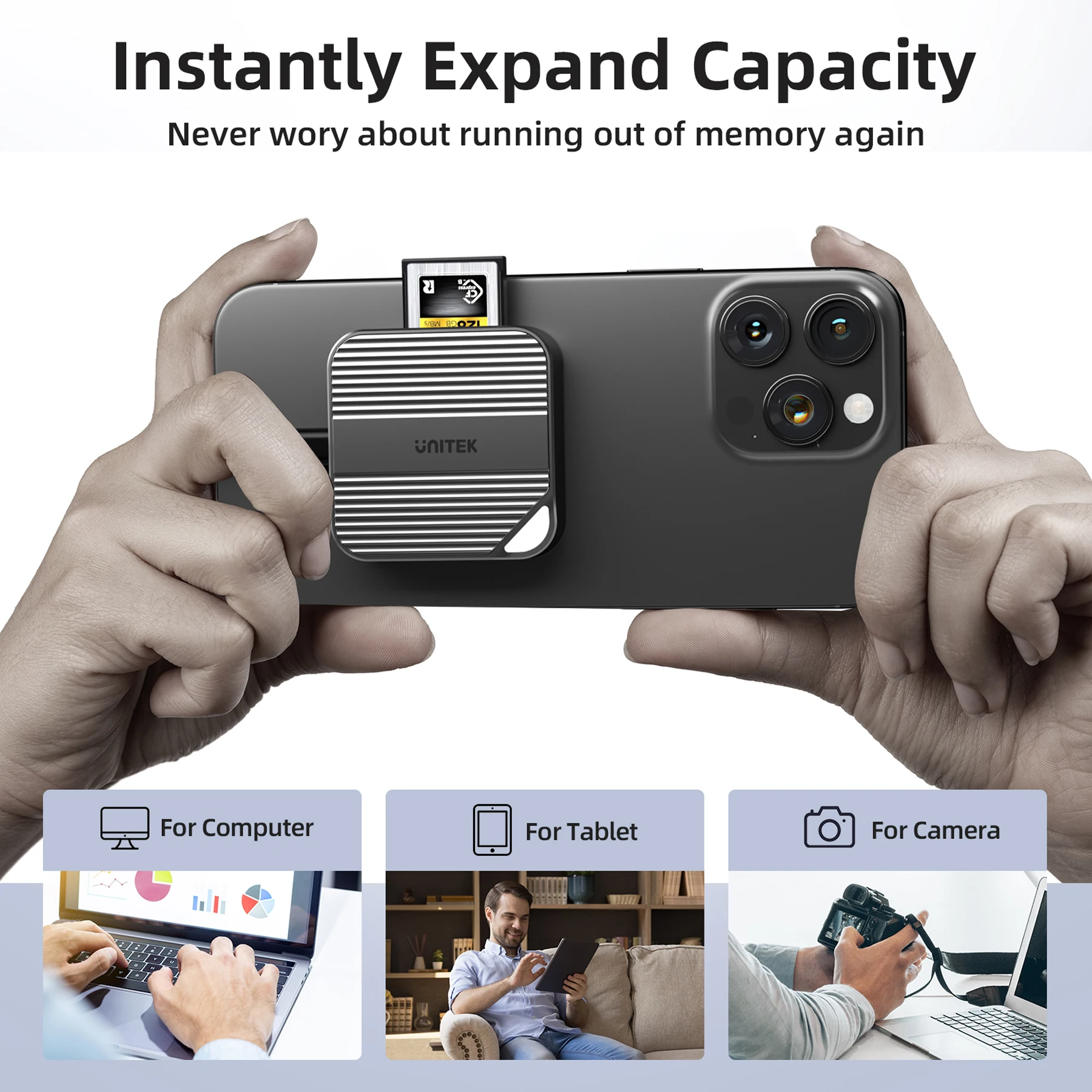 Leitor de cartão USB 10Gbps Tipo C para CFexpress Tipo B com PD3.0 100W Adaptador magnético Magsafe de carregamento rápido para iPhone 17 Pro Max