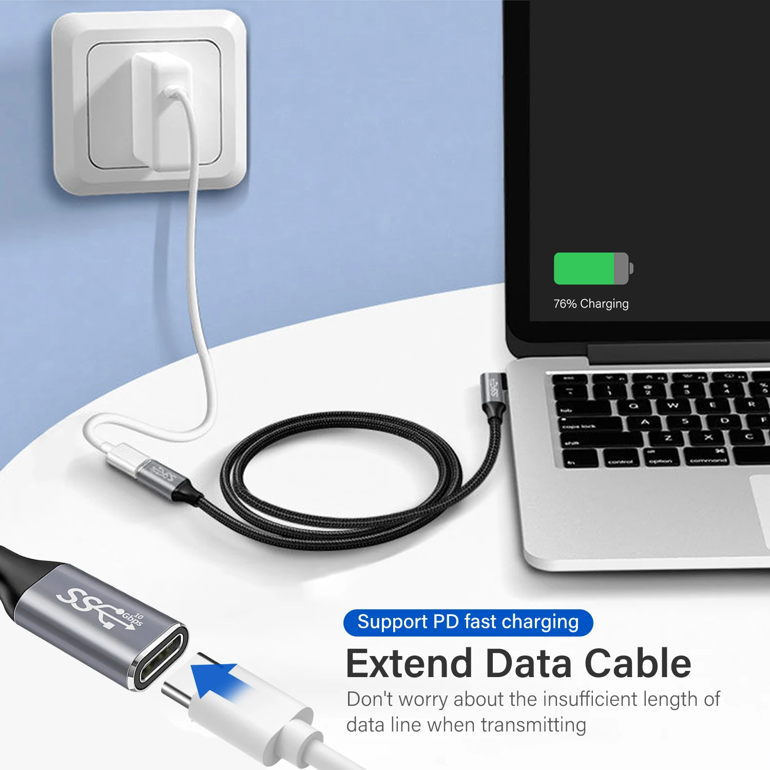 100W PD Fast Charging Cable Male to Female Data Line 4K@60HZ Video Cord 10Gbps USB 3.1 Gen 2 Type C Extension Cable For Laptop image 2