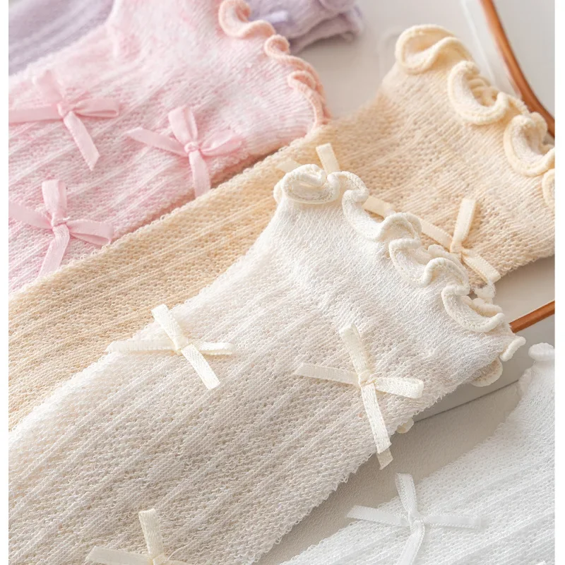 Summer Breathable Thin Cotton Butterfly Knot Over-the-Knee Socks, Baby Mosquito Protection Socks, Newborn Princess Socks