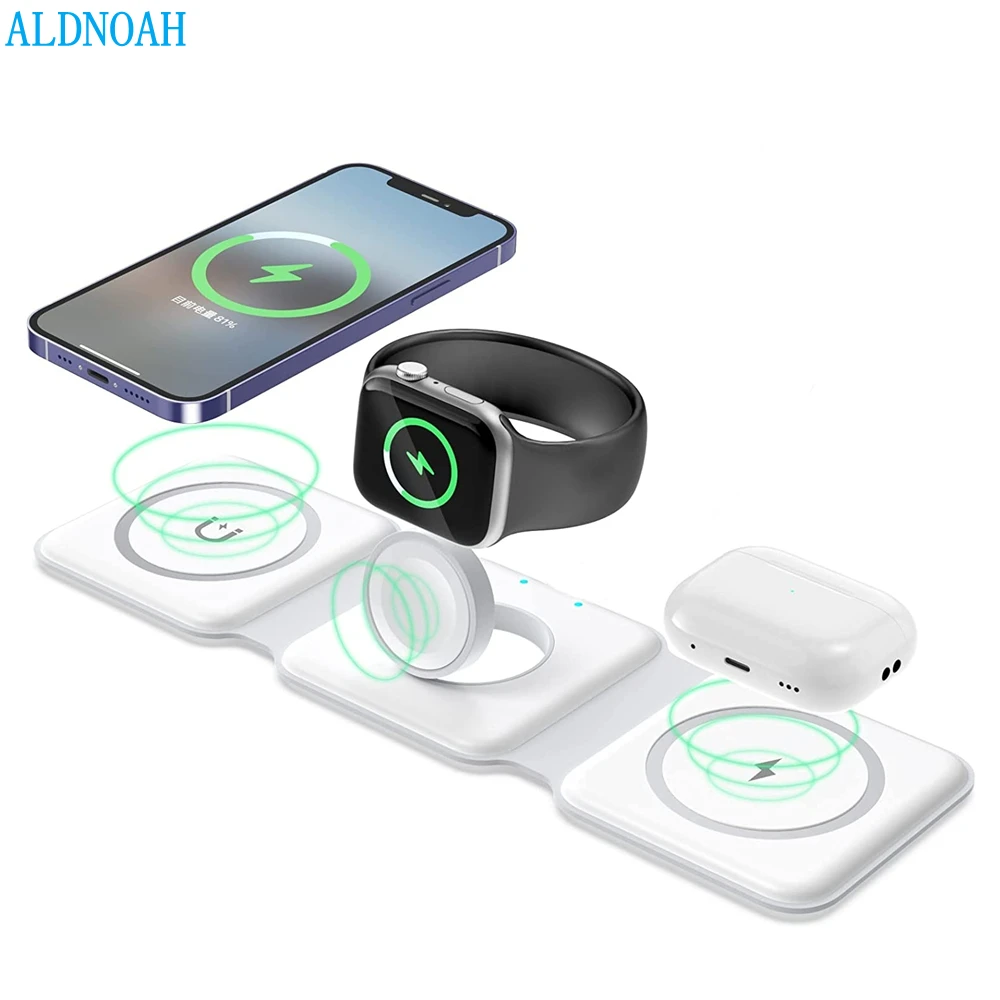 

15W 3 in 1 Magnetic Wireless Charger Pad Stand for iPhone 14 13 12 Pro Max Fast Charging Dock Station for Apple Watch 8 AirPods