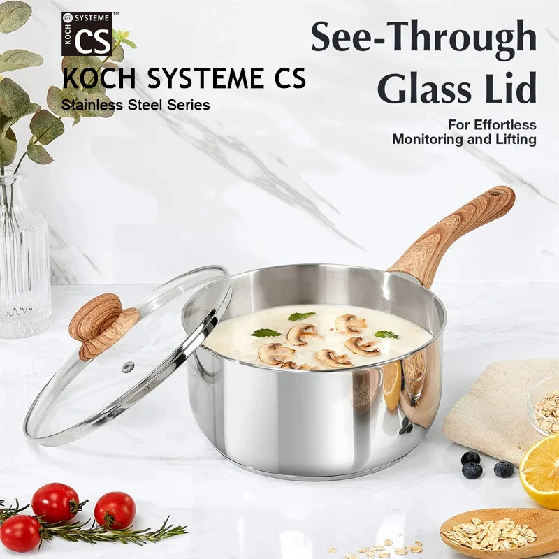 

KOCH SYSTEME CS Stainless Steel Saucepan with Lid 1QT/2QT/3QT Milk Pot with Heat-resistant Bakelite Handle Sauce Pans Induction