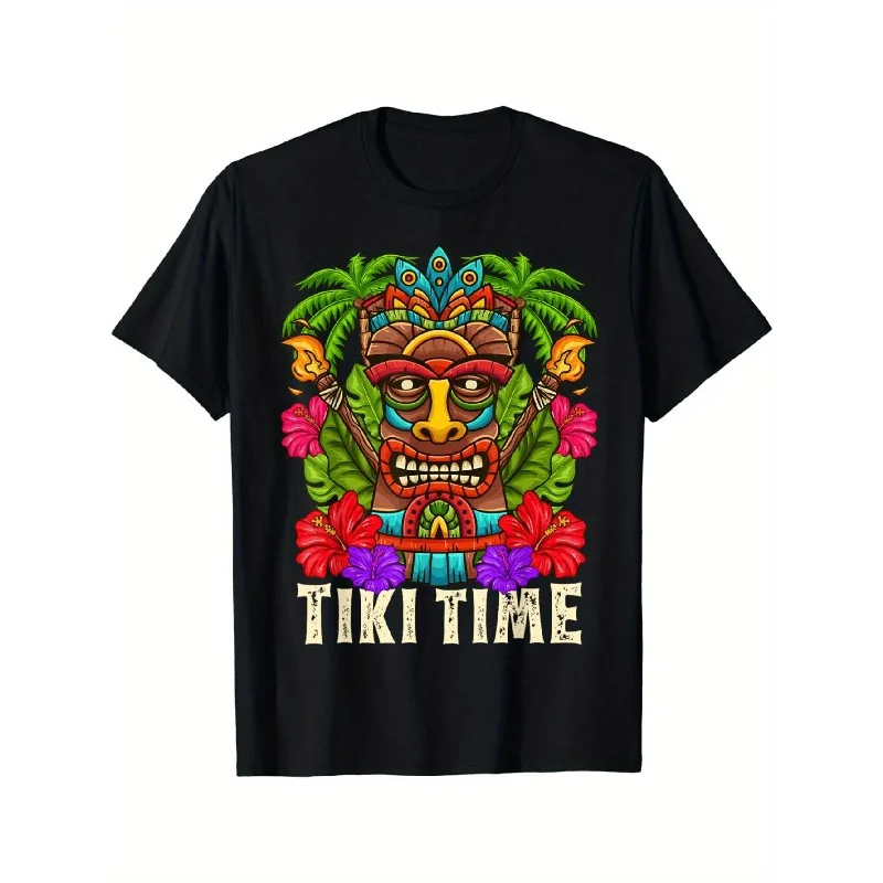

Tiki Time Shirt For Men Hawaiian Luau Party Outfit Summer Beach Tropical Funny Vacation Tee Gift For Him Jungle Island Vibe Look