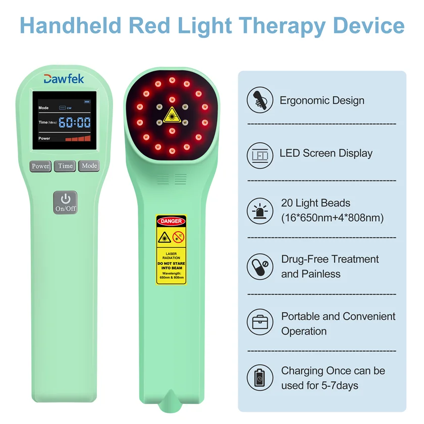 Dawfek dispositivo de terapia infrarroja láser rojo, Lllt de bajo nivel para lesiones de tejido blando, dolor muscular, 650nmx16 + 808nmx4