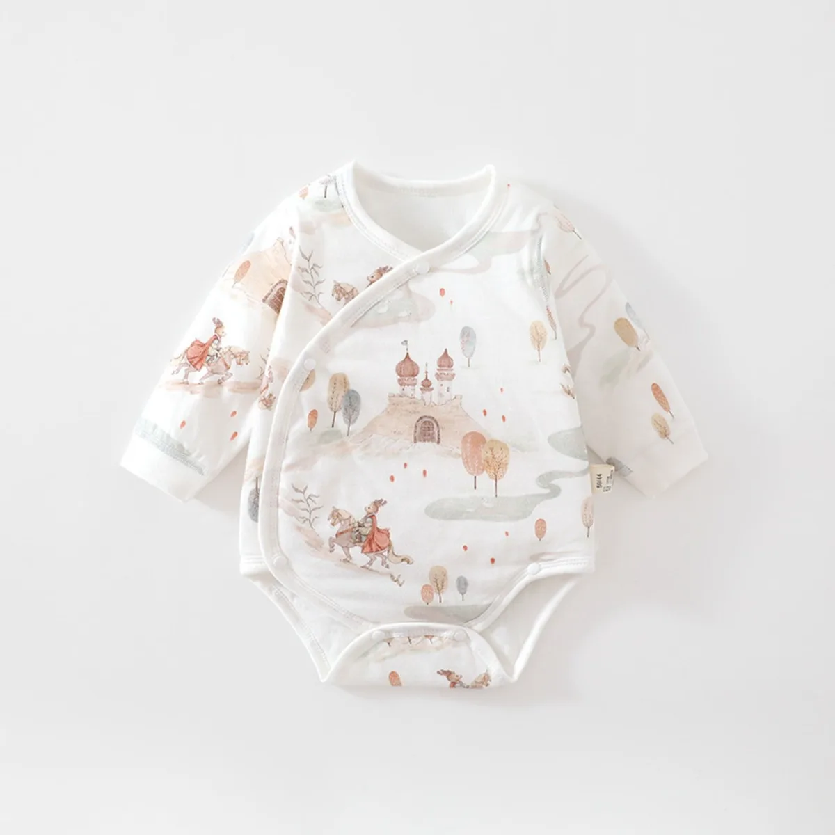Newborn Baby Romper Lightweight Padded Long Sleeve Onesie Soft Cotton Cute Print Infant Jumpsuit Unisex 0-18M for Autumn Winter