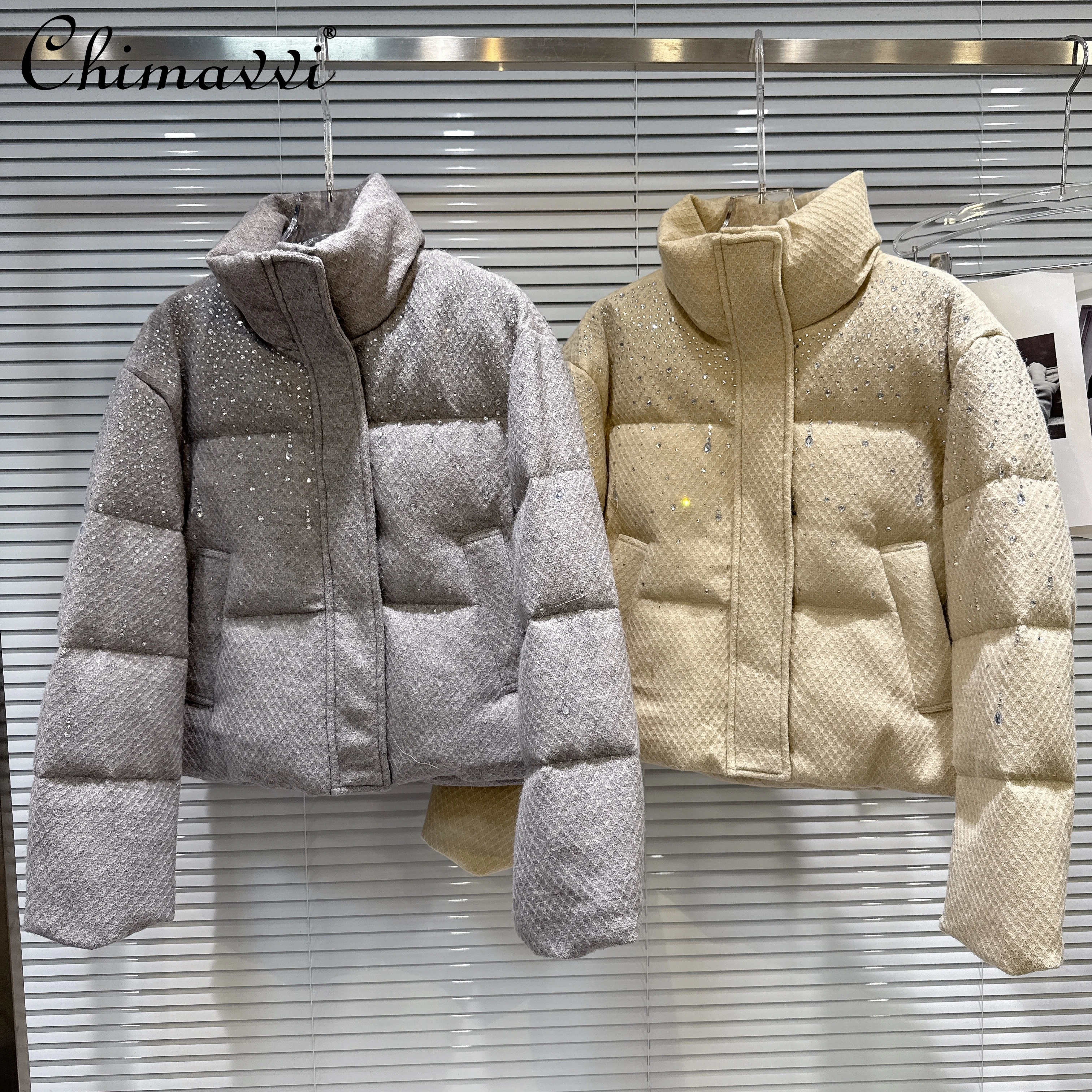 

French Elegant Fashion Socialite Diamond Stand Collar Long Sleeve Zipper Versatile Casual Quilted Coats Jacket for Women Winter