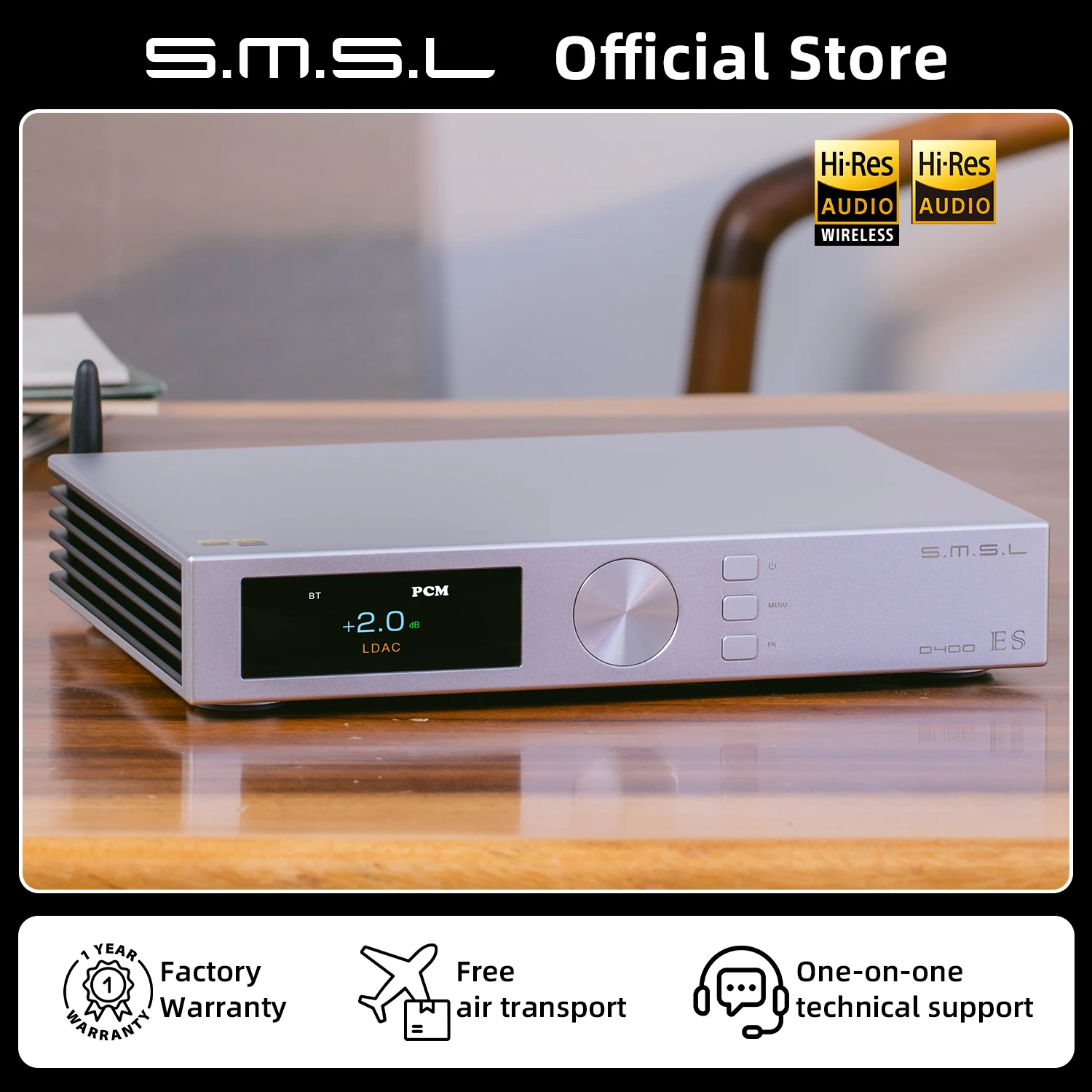 SMSL D400ES Audio DAC MQA MQA-CD Hires ES9039MSPRO 11OPA1612A XU316 DSD512 Bluetooth5.1 AES I2S 32bit/768kHz With Remote Control