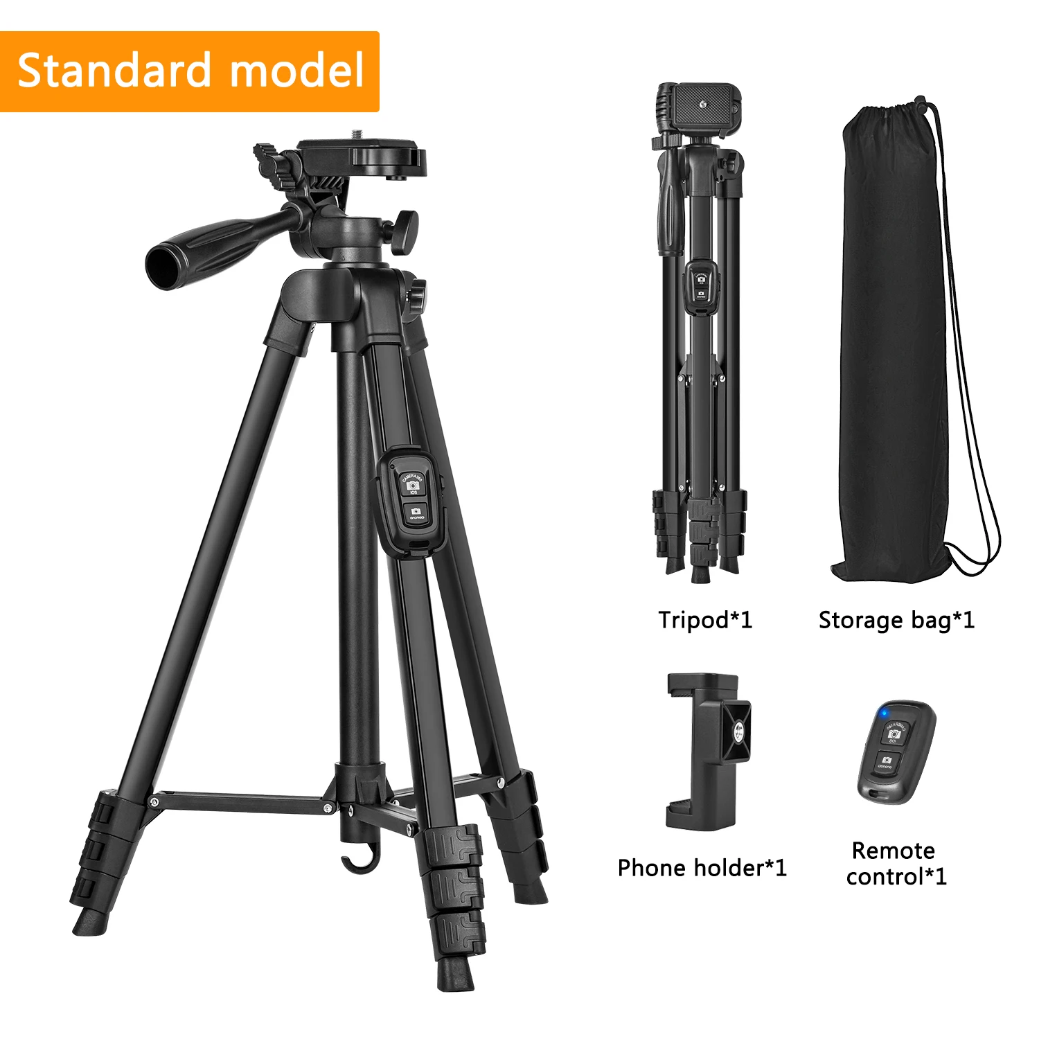 60 inch / 152 cm camerastatief met reistas, mobiele telefoonstatief met afstandsbediening, professionele draagbare standaard van aluminiumlegering