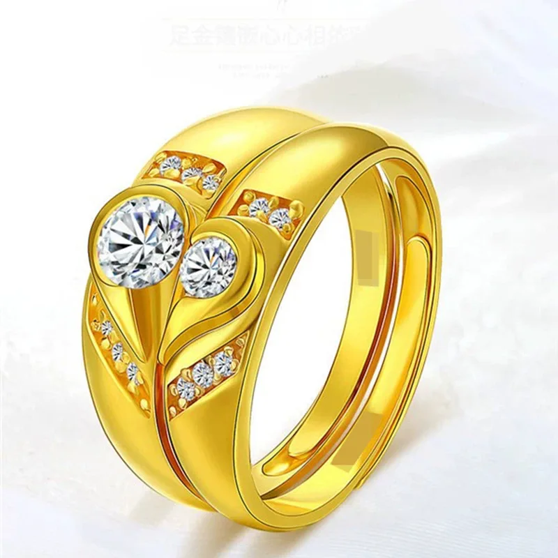 14k Yellow Gold Color Simulation Diamond Ring for Men Women Gold Coating AAA Zircon Rings for Lover Jewelry Gifts