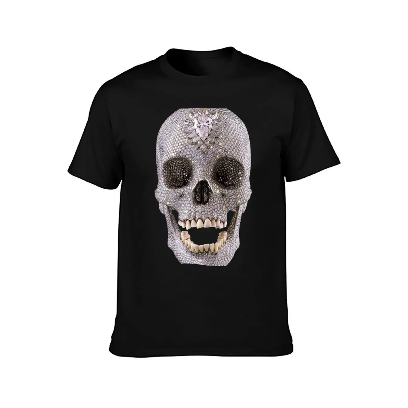 Diamond Skull Bling Shiny Sparkle Skull Diamond T-Shirt Summer Casual Cotton Tee Oversized Streetwear Tops Unisex Men Women