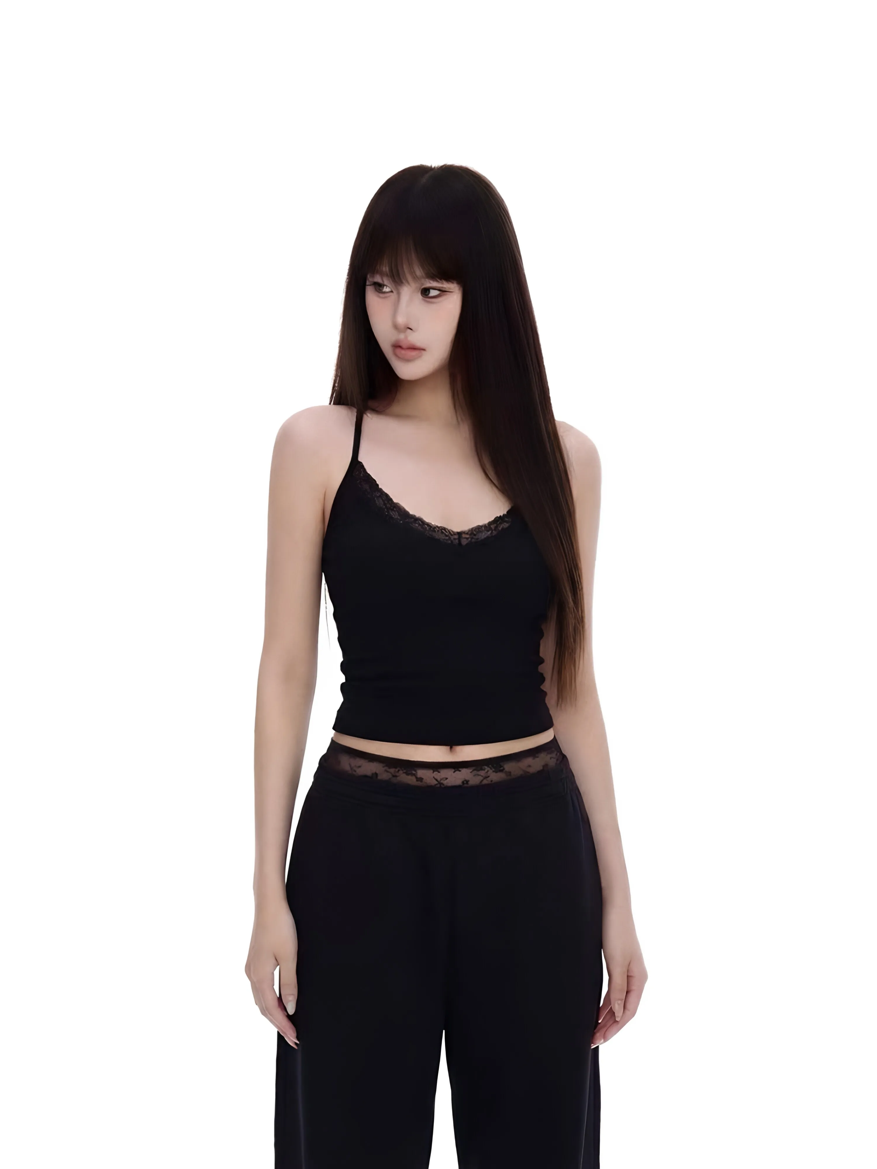 Spicy Lace Strap Vest Women's Slim Fit Base Layer Inner Wear Casual Style High Elasticity U-Neckline  Color Spring Summer