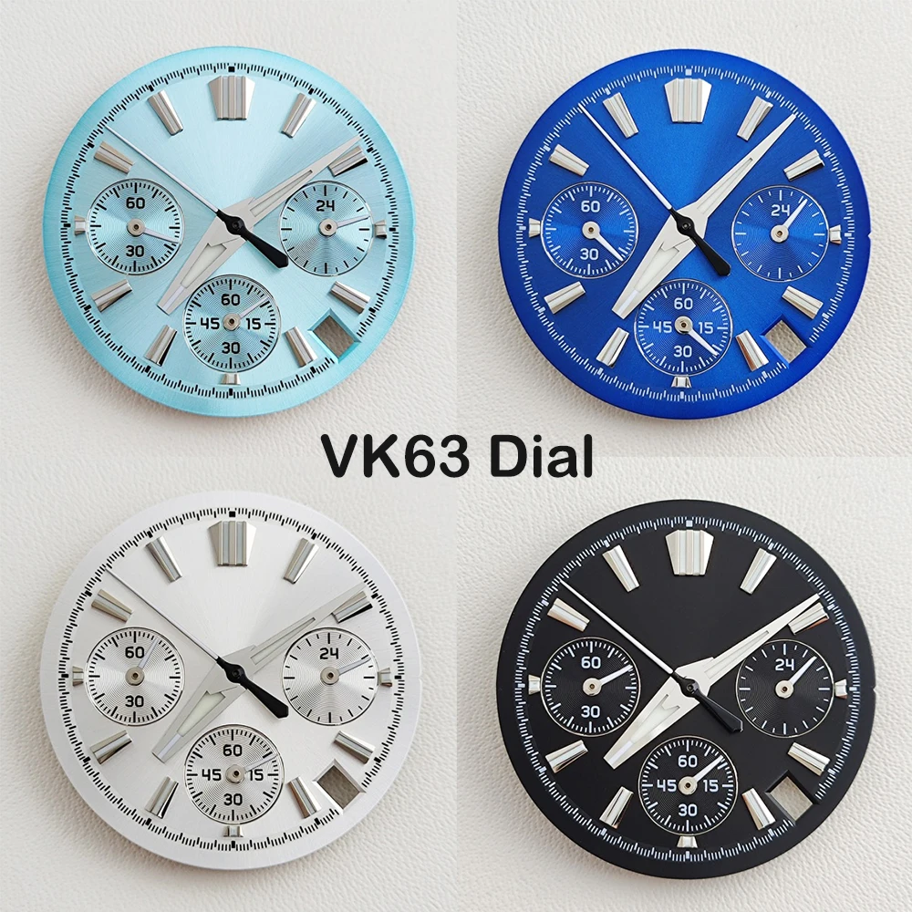 29.5mm dial VK63 dial custom logo dial with blue glow in the dark effect suitable for VK63 quartz movement watch accessories