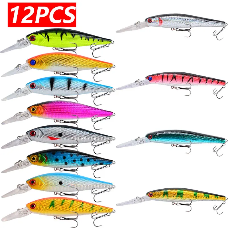 Fishing 12Pcs Random artificial Bionic Bait Set - Minnow Quality Fishing Lure Set With Double Hooks Outdoor Fishing