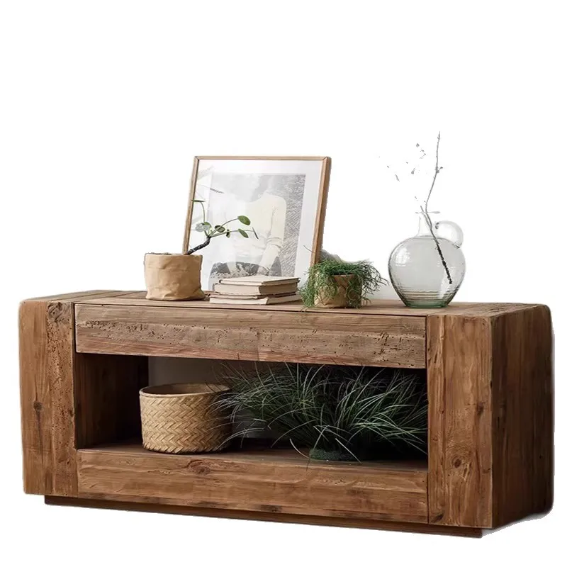 Retro entrance table, bed and breakfast, living room decoration cabinet, wabi-sabi wind against the wall, strip case