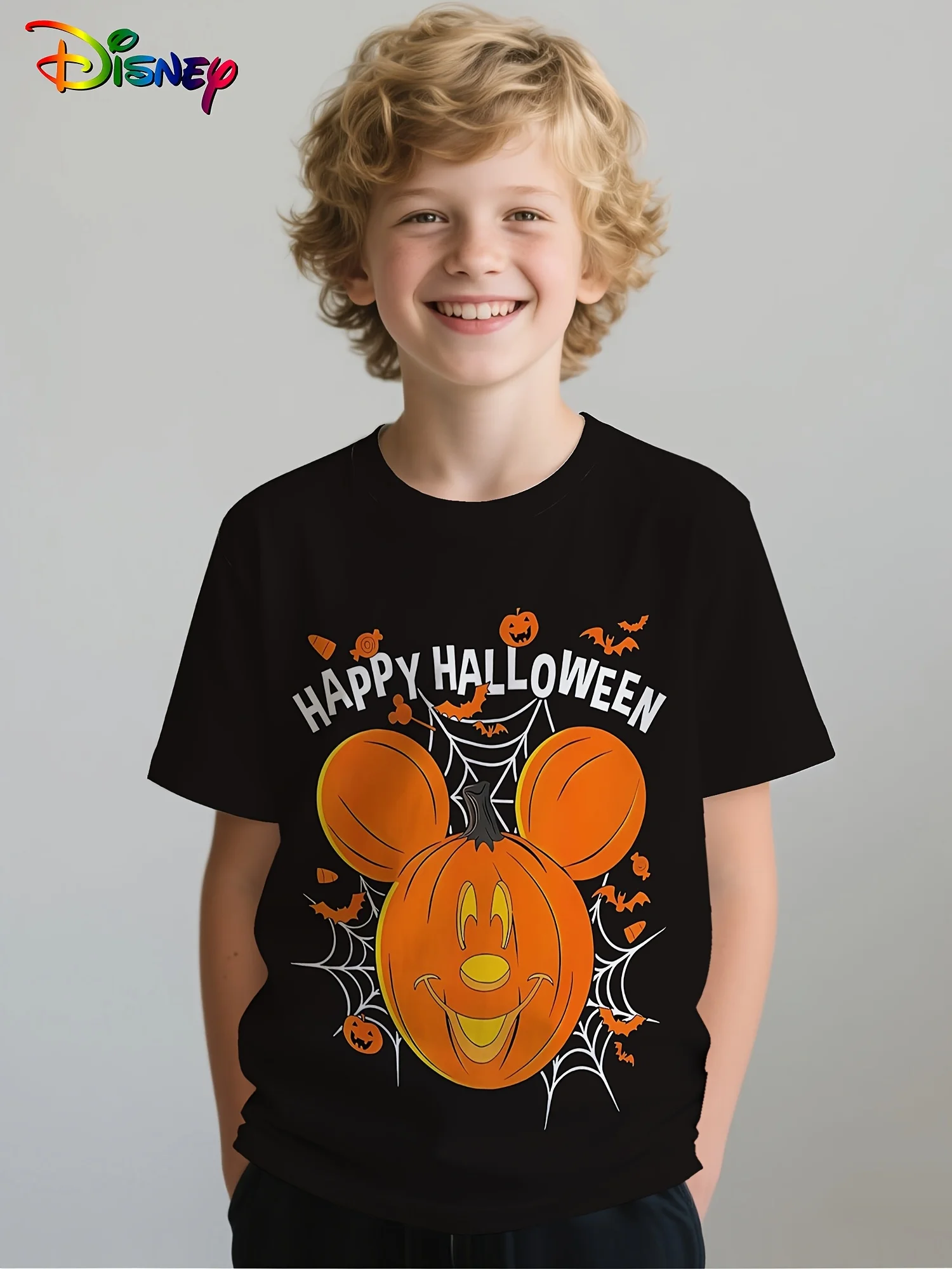 

Disney Mickey Mouse Halloween T-Shirt Short Sleeve "Happy Halloween" Pattern Children's Halloween Cartoon Pattern T-Shirt