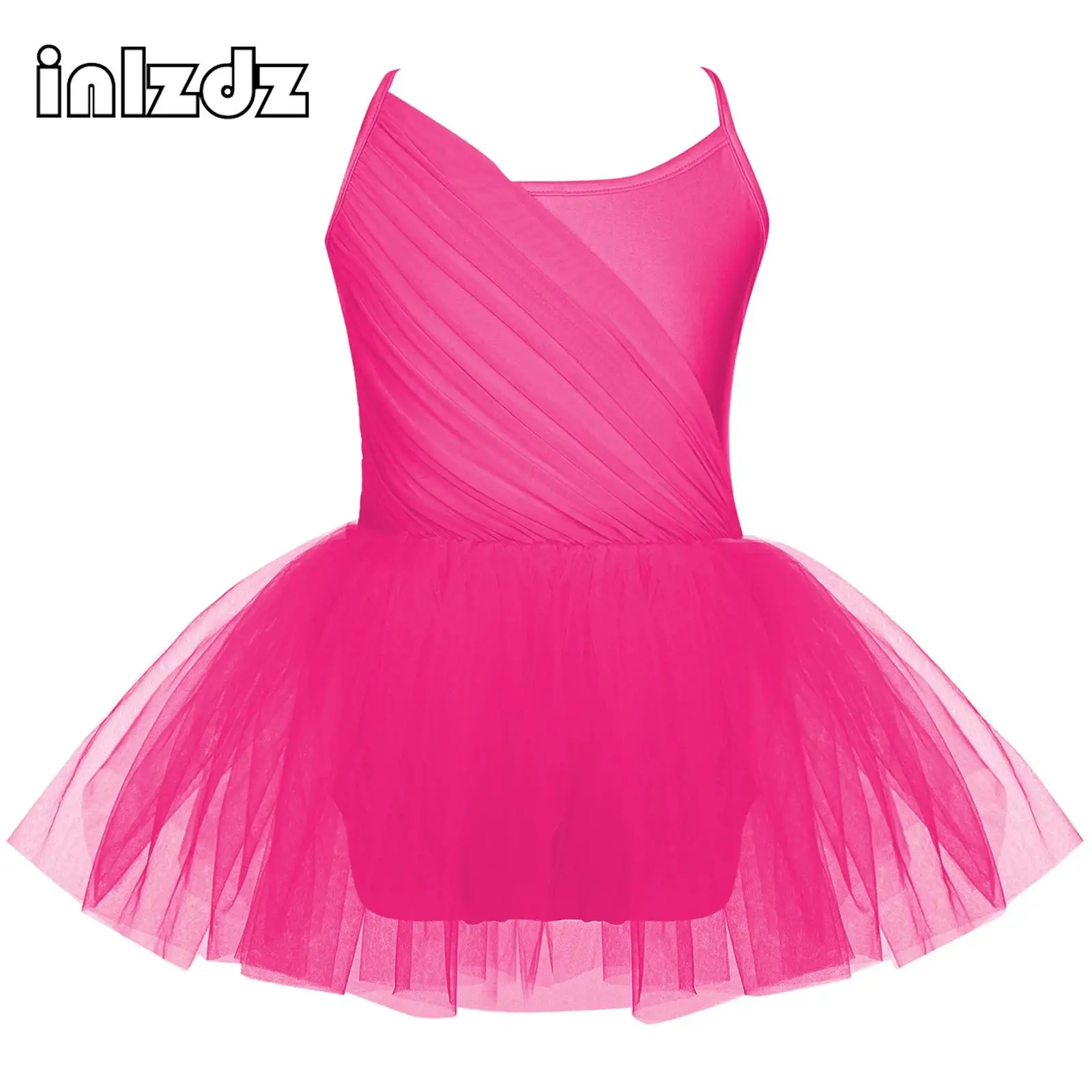 

Girls Ballet Dance Tutu Dress Kids Sleeveless Ruched Mesh Tulle Skate Gymnastics Christmas Birthday Party Leotard Dancewear