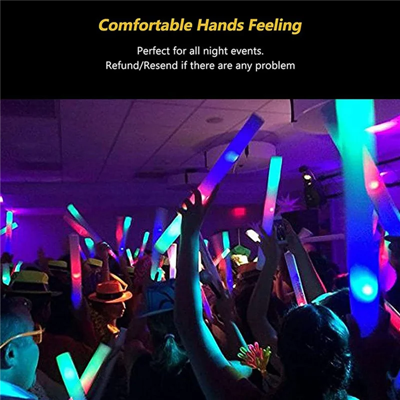 

48Pcs Light Up Foam Sticks,LED Foam Sticks Glow Batons With 3 Modes Flashing Effect For Party, Concert And Event