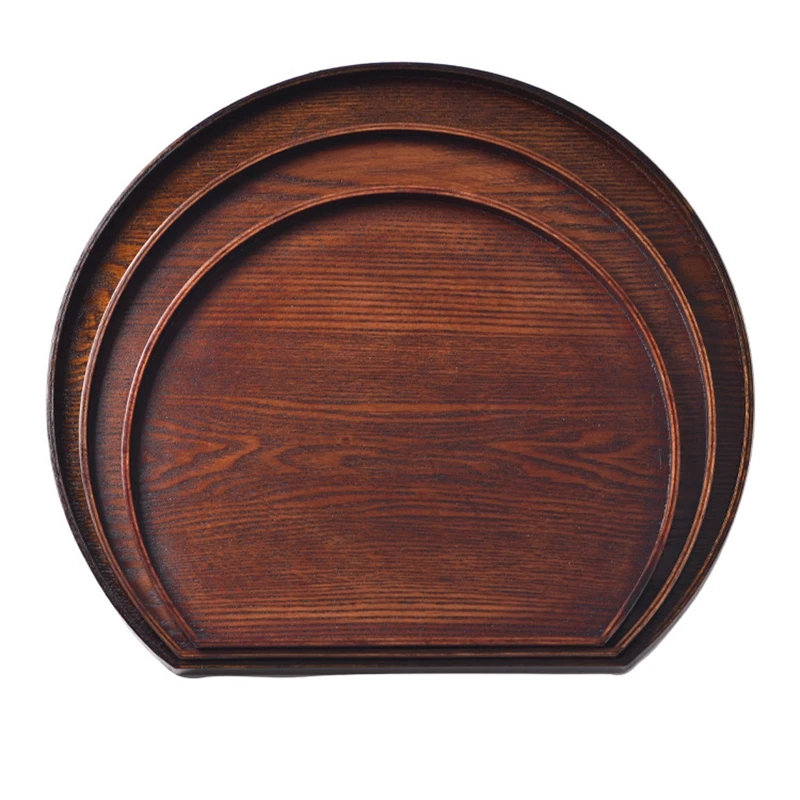 5pcs Creative Real Wood Food Grade Environmentally Friendly Semicircle Wooden Tray Western Style Fruit Cookie Tea Dining Plate