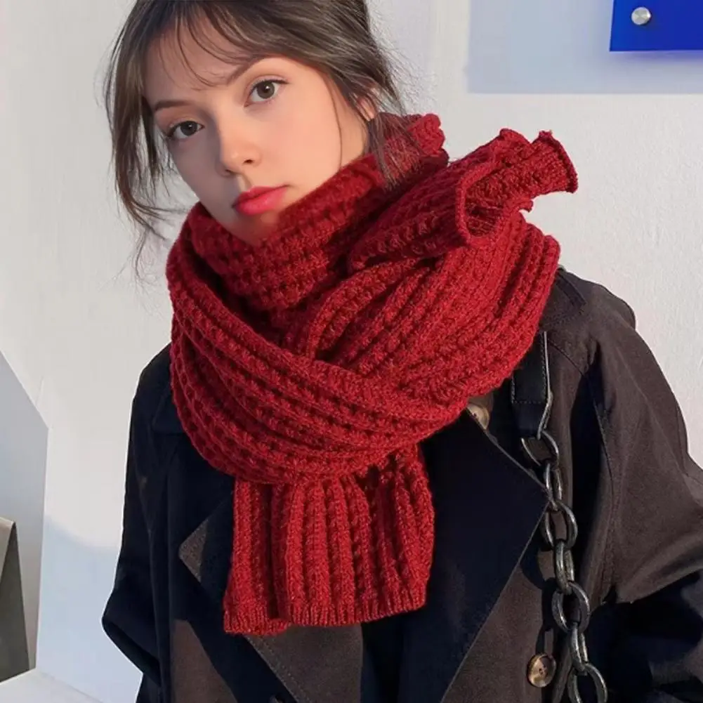 

160cm Couple Winter Scarf Warm Thick Knitted Long Scarf Solid Color Soft Large Wrap Outdoor Indoor Cold Weather Lady Neck Warmer