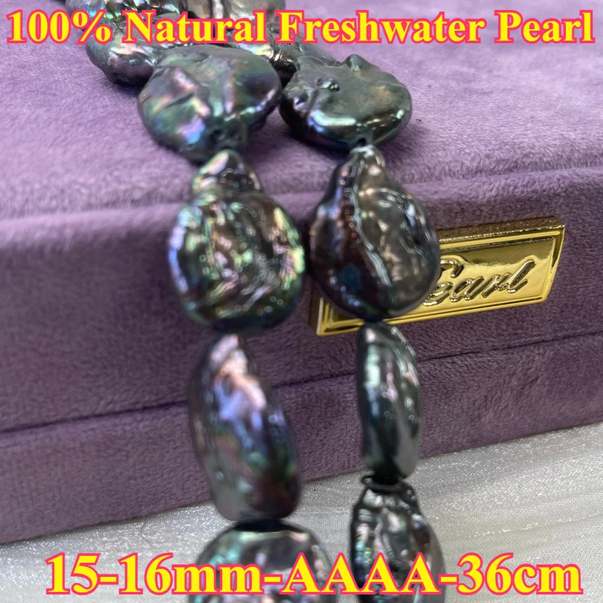 15-16mmAAAA Shiny Natural Freshwater Black Baroque  Bead Jewelry Make DIY Necklace Bracelet Women Gift Wedding Factory Wholesale