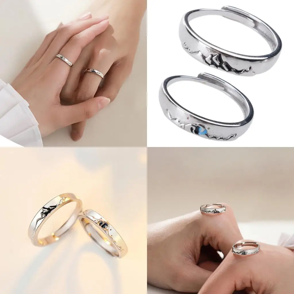  Eachother Mountain League Open Couple Ring Simple Epoxy Valentine's Day Gift Landscape Couple Ring Jewelry Gift