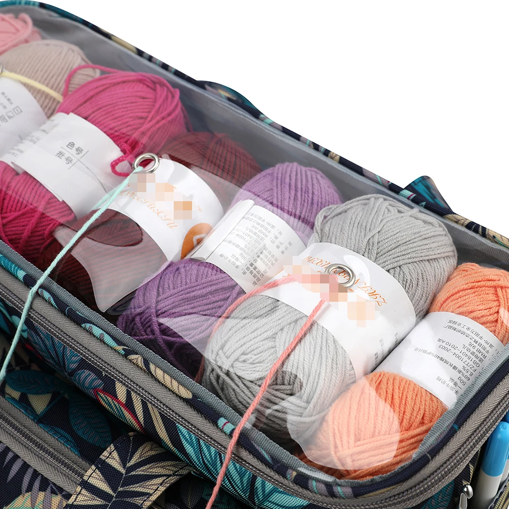 

Large Yarn Storage Tote Bag Knitting Tool Organizer Durable Sewing Pouch Wear-Resistant Multi-Pockets Woolen Yarn Carrier