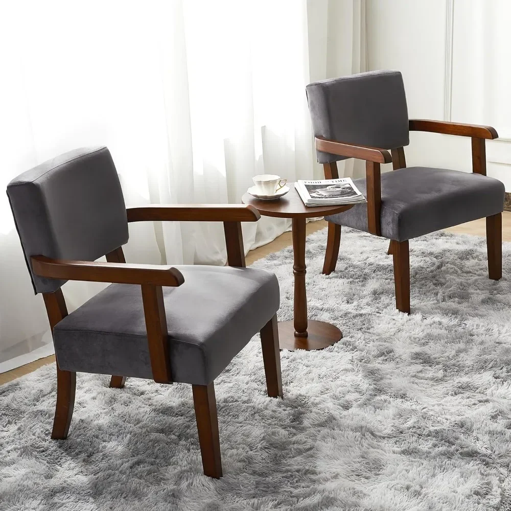 Living Room Chair Set Of 2 With Table, VelvetSoft Seat And Armrests