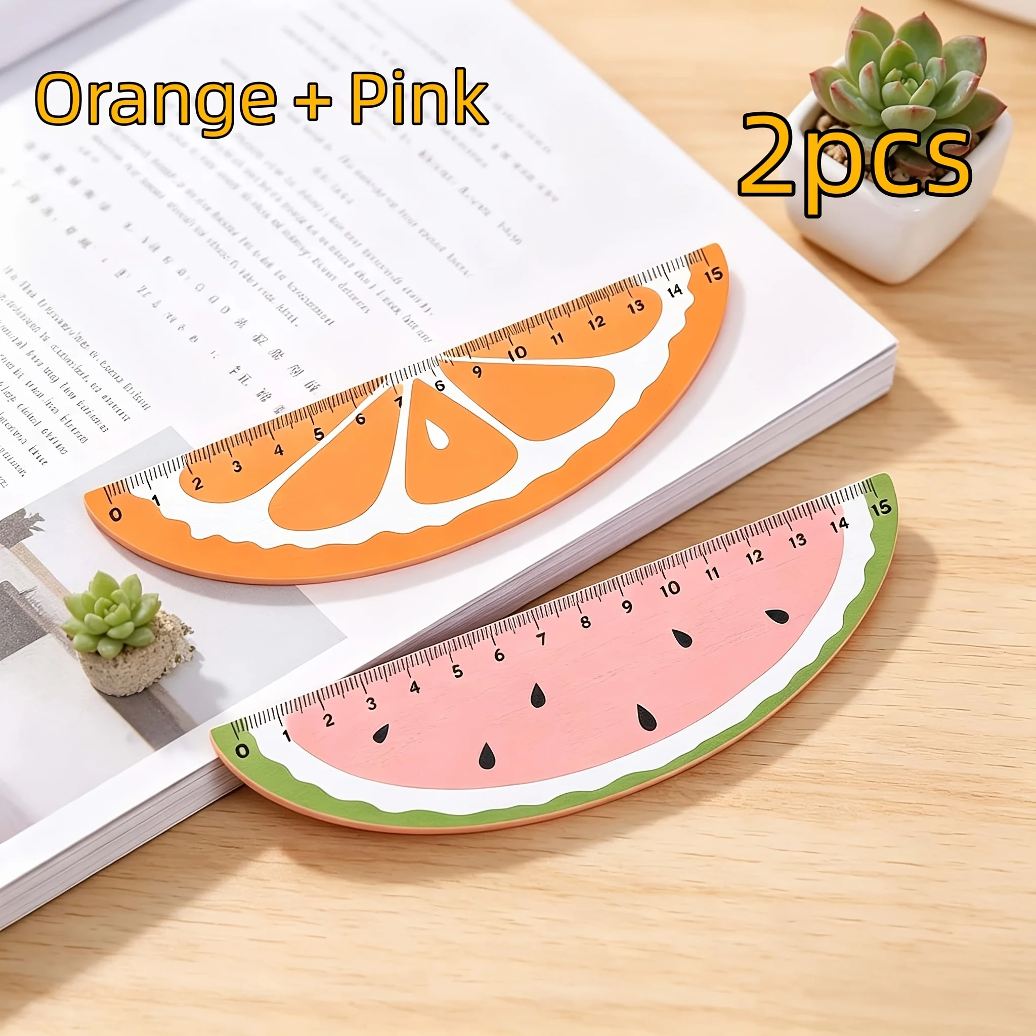 1/2/4Pcs Fruit Slice Wooden Ruler Set, Creative Measuring Tool for Student Journal Drawing and Office Use