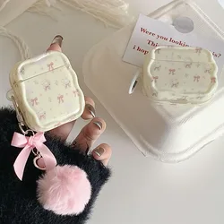 Korean INS Floral Bowkont Rabbit Fundas For AirPods Pro 2 Air pod 3 1 Flower Case Cute Plush Ball Pendant Keyring Earphone Cover