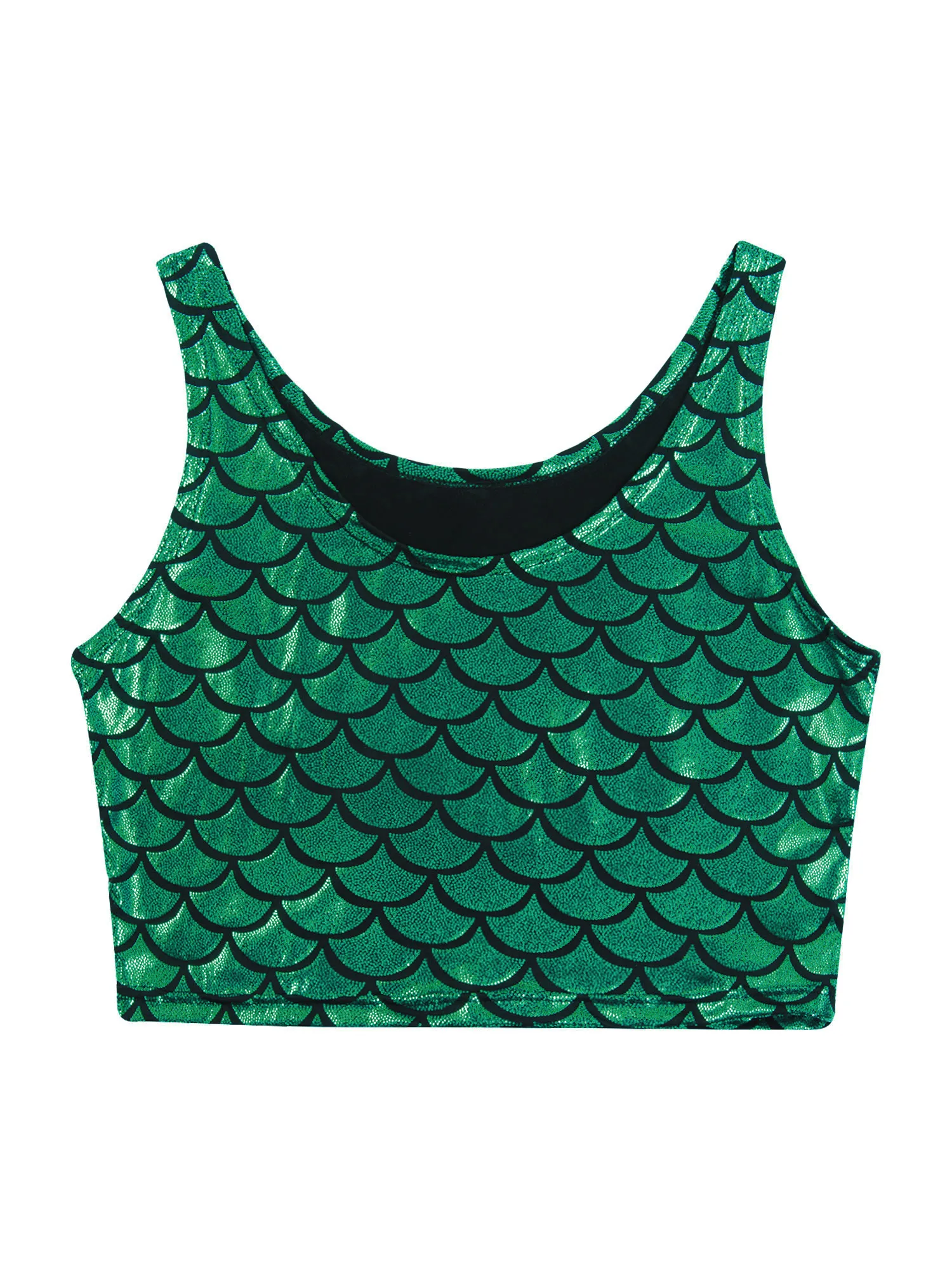 Women Mermaid Fish Scale Printed Crop Tops Sleeveless Tank Vest Costume Sport Bra for Halloween Party Festival Rave Performance