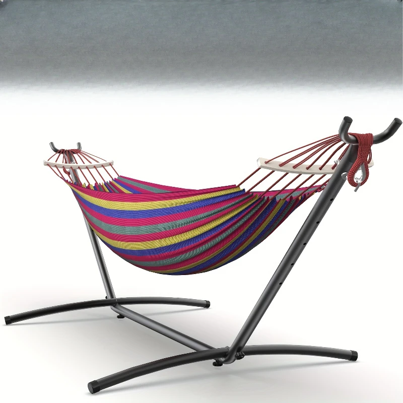 Color Striped Fabric Hammock with Adjustable Metal Stand