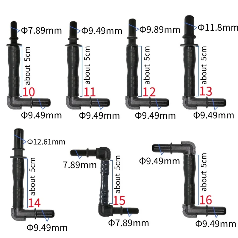 Customized 6.30 7.89 9.49 9.89 11.8 12.61 male connector to ID8 90° male connectorfuel pipe