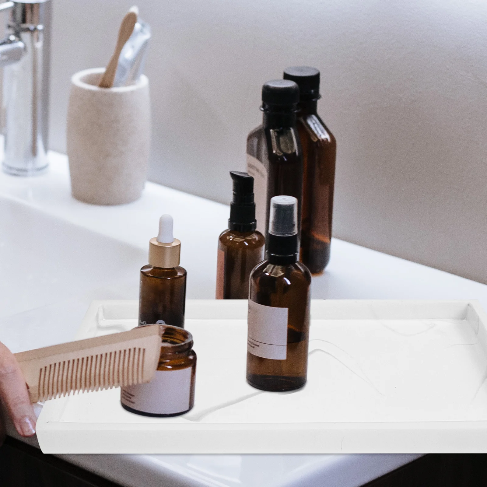 

Bathroom Tray Premium Resin Makeup Organizer Tray Jewelry Storage Holder for Vanity Bathroom Trays for Counter