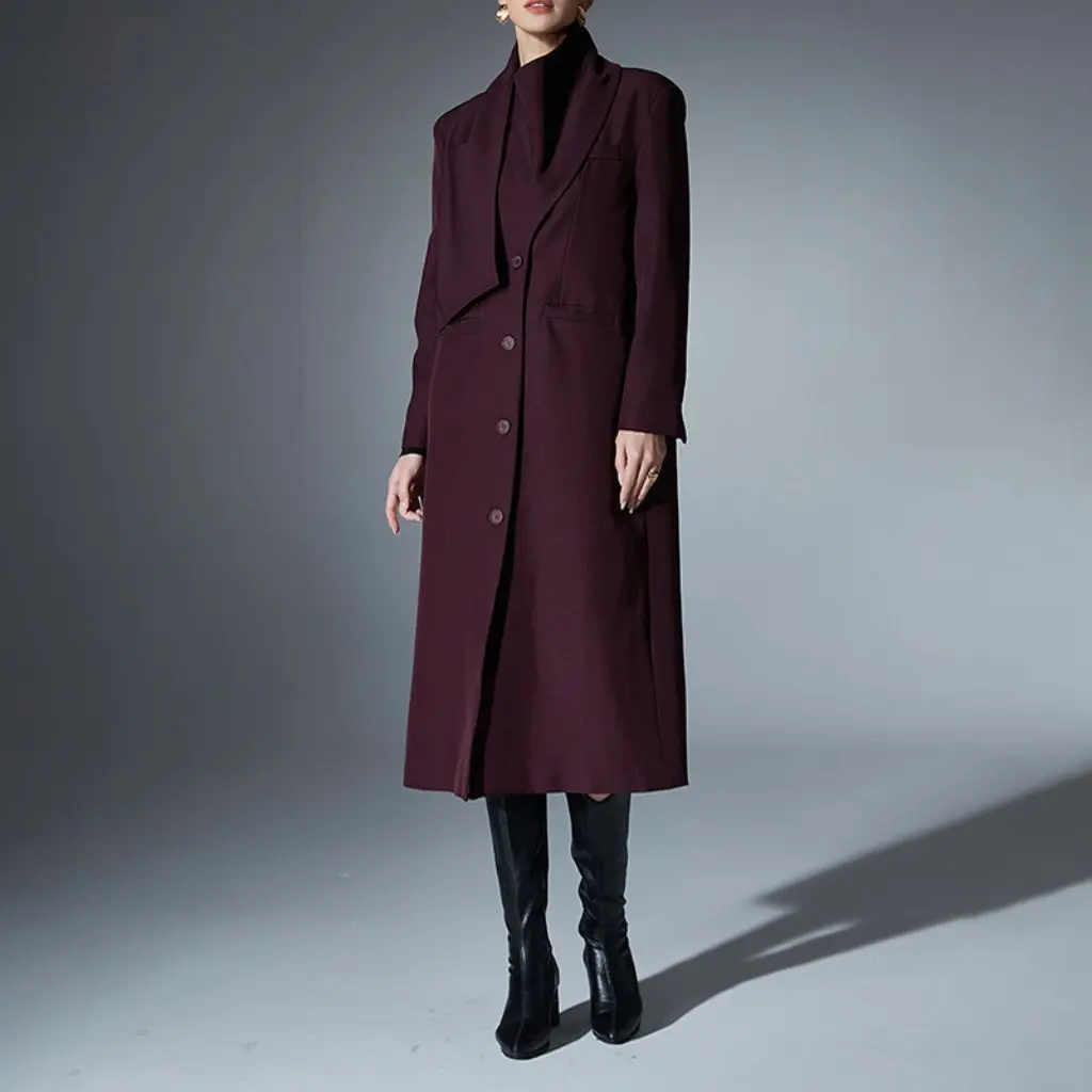 

Women's Elegant British Style Trench Coat round Neck Single-Breasted High-End Shawl Long Coat Fashionable