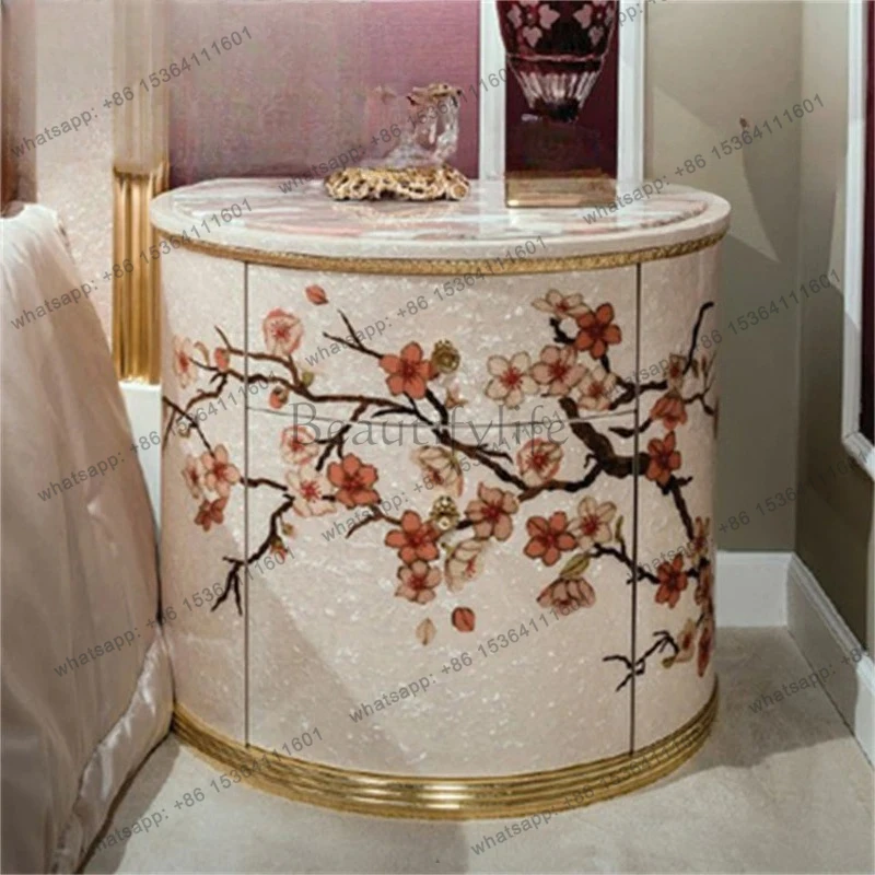 

European shell parquet bedside table French court bedroom large shell bedside table