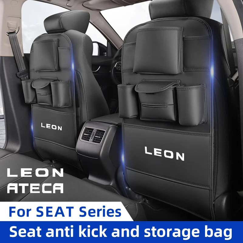 Car Seat Back Organizer for Seat Leon Mk2 Mk1 Mk3 Ateca Backseat Storage Bag with Hook Tissue Holder Anti Kick Pad Cup Holder