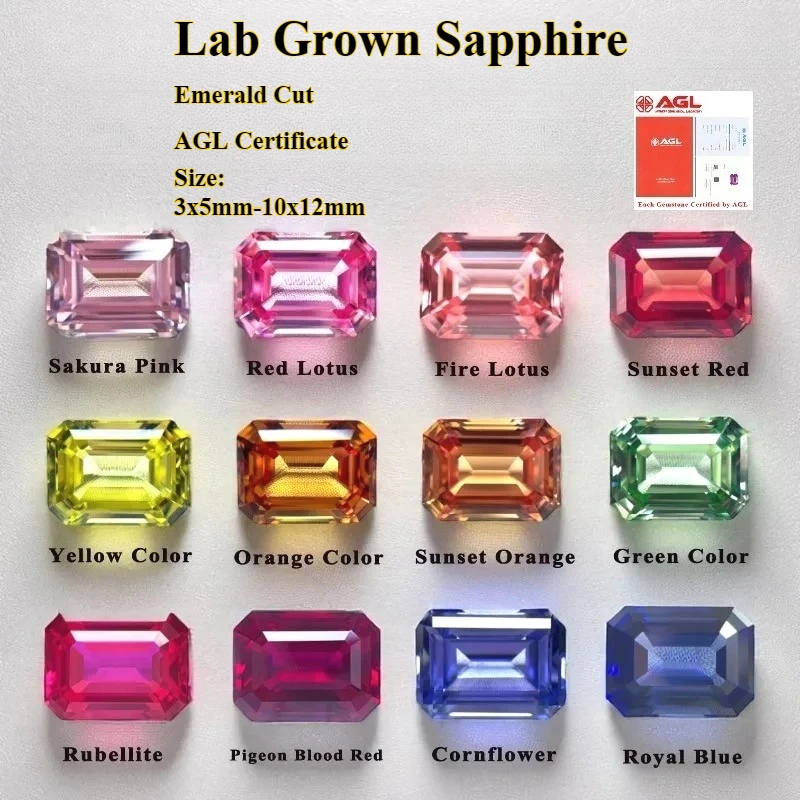 

Lab Grown Sapphire Emerald Cut High-quality DIY Charms Jewelry Rings Earring Making Main Materials Selectable AGL Certificate