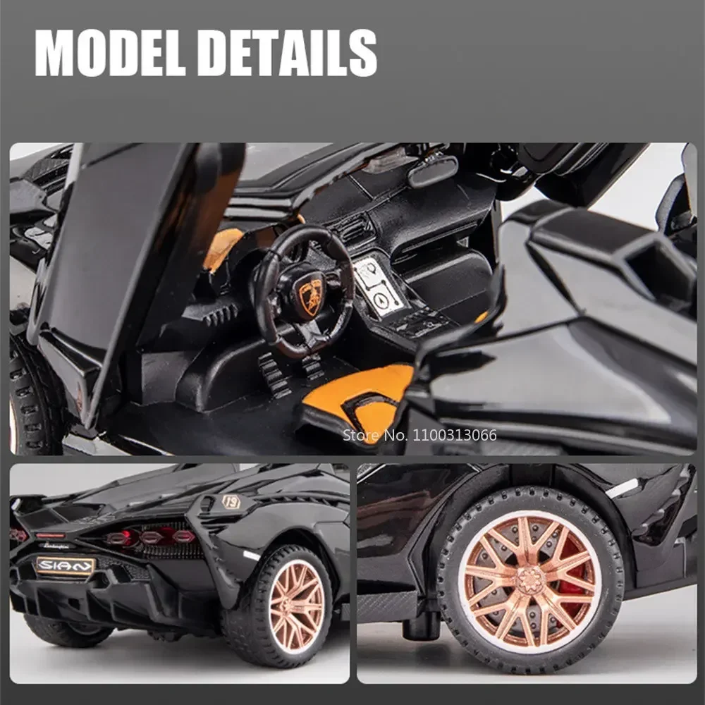 1:32 Sián Roadster Sports Car Model Toys Alloy Diecast Vehicles Sound Light Doors Opened Pull Back Supercars for Children Gifts