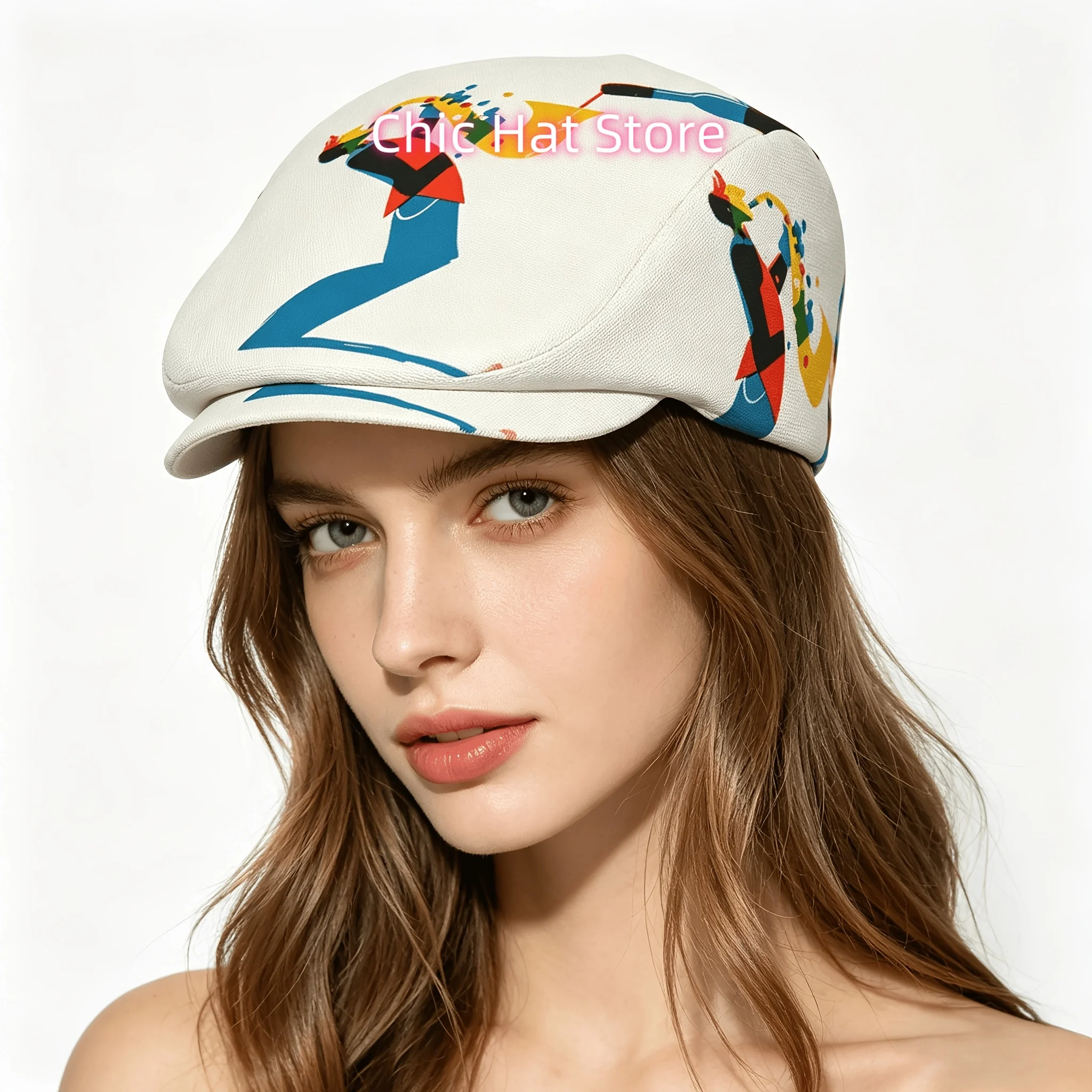 Jazz Musician with Saxophone 1pc All-over Print Flat-top Hats for Men and Women, Newsboy Caps, Berets, Irish Hats, Driver Caps,