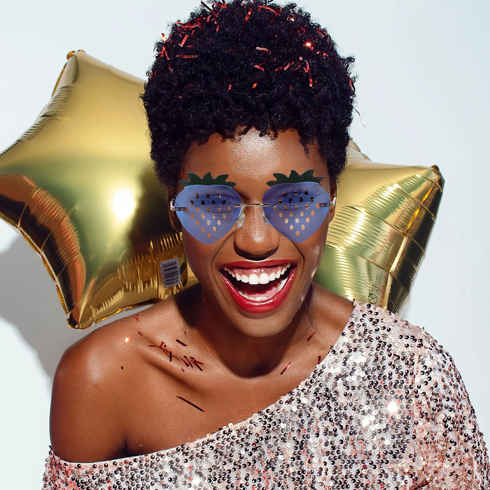 สตรอเบอร์รี่ Rimless แว่นตากันแดด Fun Star Frameless อินเทรนด์ตลก Photo Props Beach Party อุปกรณ์เสริม Cool แฟชั่นสไตล์ฤดูร้อน