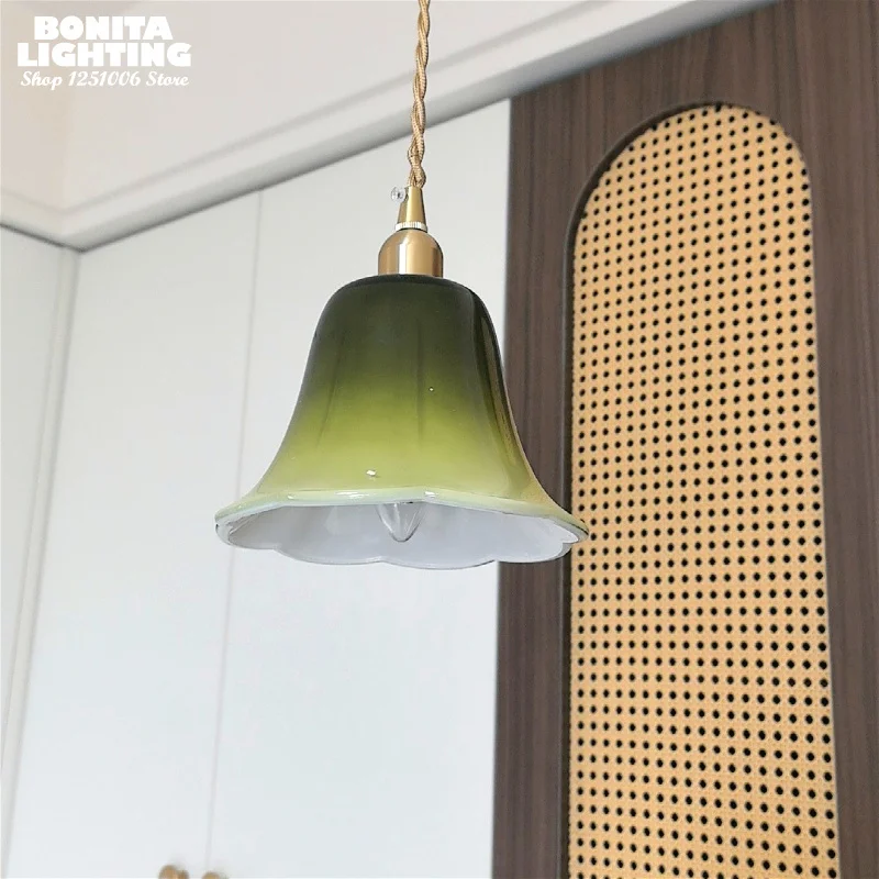 Creative Pleated Skirt Glass Chandelier Nordic Luxury Brass Pendant Lamp Designer Style Light for Dining Room Entryway Staircase