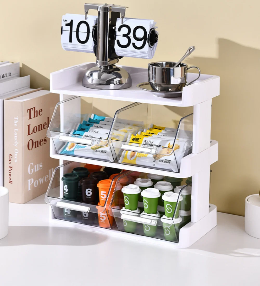 Tea Bag Storage Rack Coffee Bags, Sugar Packets Organizer, Office Kitchen Study Shelf Box, Display Dispenser, 3 Layers