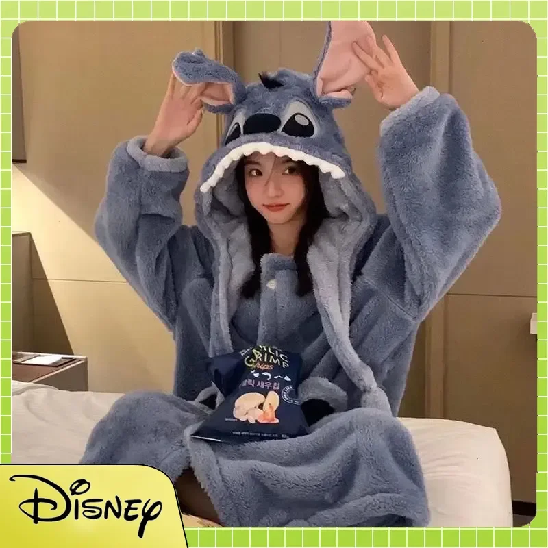 Pijamas de invierno de punto de Disney, pijamas largos de terciopelo grueso de Coral con dibujos animados de otoño e invierno, ropa para el hogar para niñas